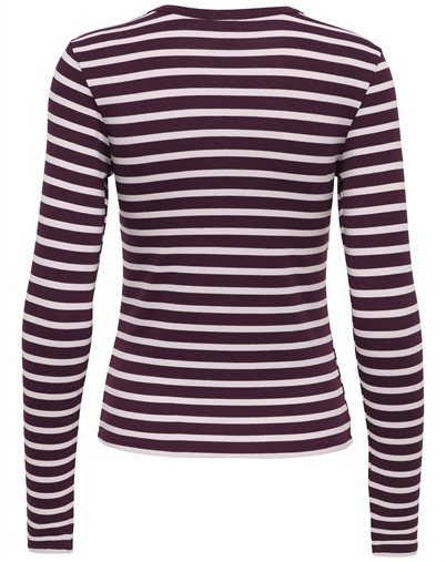 Only - ONLEvie L/S O-Neck Stripe Top - Winetasting